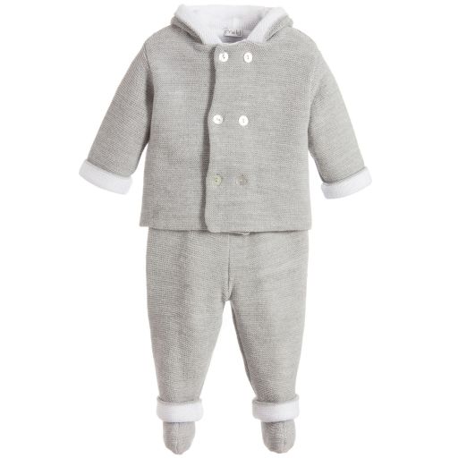 Mebi-Grey Knitted Babysuit Set | Childrensalon Outlet