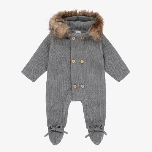 Mebi-Grey Knitted Pramsuit | Childrensalon Outlet