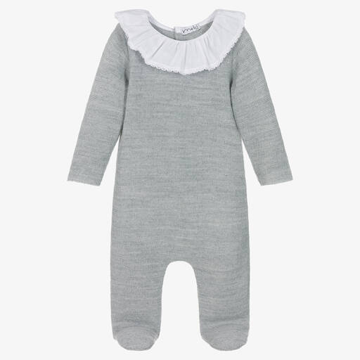 Mebi-Grey Knitted Ruffle Collar Babygrow | Childrensalon Outlet