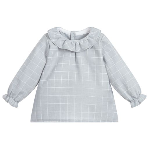 Mebi-Grey & White Cotton Blouse | Childrensalon Outlet