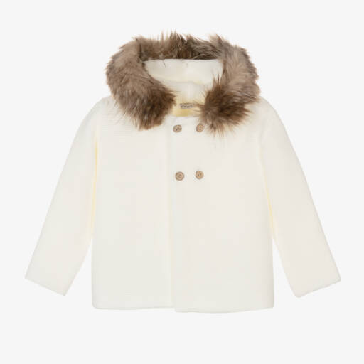 Mebi-Ivory Knit Hooded Jacket | Childrensalon Outlet