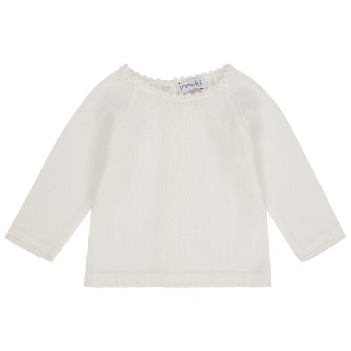 Mebi-Ivory Knitted Cotton Sweater | Childrensalon Outlet