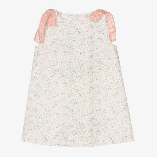 Mebi-Ivory & Pink Cotton Dress  | Childrensalon Outlet