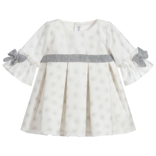 Mebi-Ivory & Silver Cotton Dress | Childrensalon Outlet