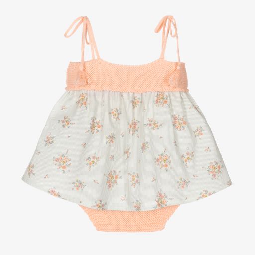 Mebi-Оранжево-голубое платье в цветочек и трусики | Childrensalon Outlet