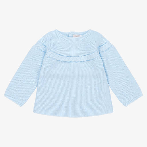 Mebi-Pale Blue Knitted Baby Sweater | Childrensalon Outlet
