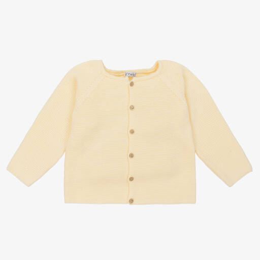Mebi-Pastel Yellow Cotton Knit Cardigan | Childrensalon Outlet