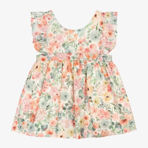 Mebi-Pink & Green Linen Dress | Childrensalon Outlet