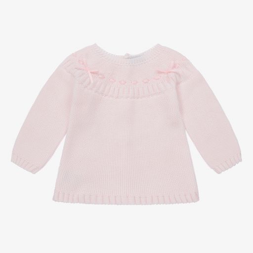 Mebi-Pink Knitted Cotton Sweater | Childrensalon Outlet