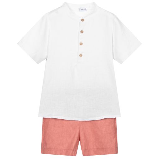Mebi-Комплект красного и белого цвета с льняными шортами | Childrensalon Outlet