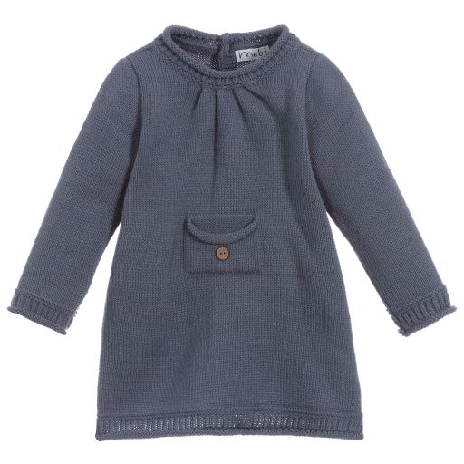 Mebi-Slate Blue Knitted Baby Dress | Childrensalon Outlet