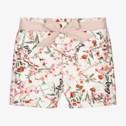 Mebi-White & Pink Cotton Shorts | Childrensalon Outlet