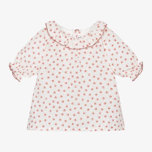 Mebi-White & Red Cotton Baby Blouse | Childrensalon Outlet
