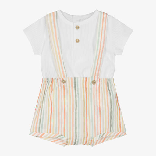 Mebi-Белый топ и шорты из хлопка в полоску | Childrensalon Outlet