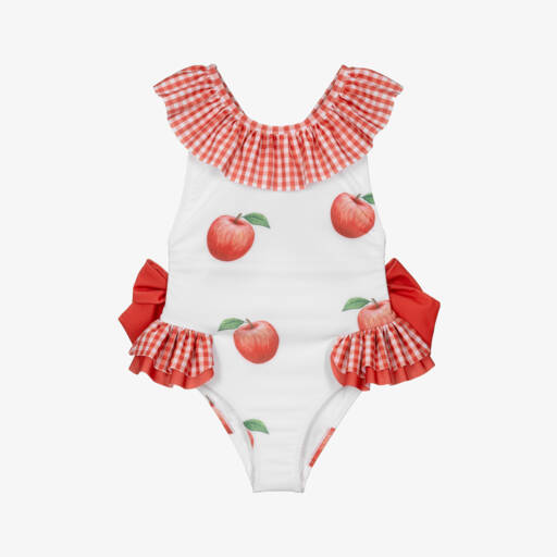 Meia Pata-مايوه بناتي أحمر وأبيض بتصميم التفاح | Childrensalon Outlet