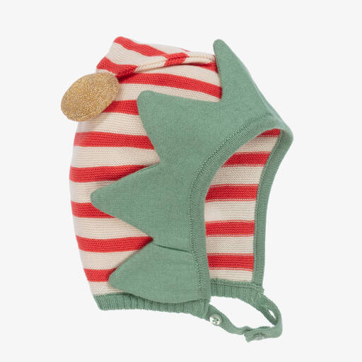 Meri Meri-Red & White Knitted Elf Baby Bonnet  | Childrensalon Outlet