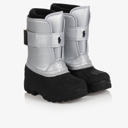 Поло Ralph Lauren-Metallic Silver & Black Snow Boots | Childrensalon Outlet