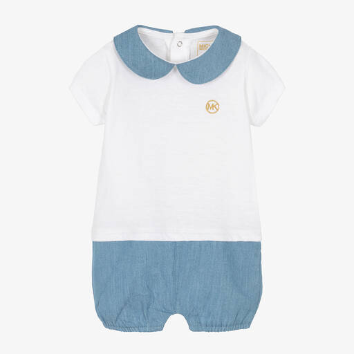 Michael Kors Kids-Baby Girls White & Blue Cotton Shortie | Childrensalon Outlet