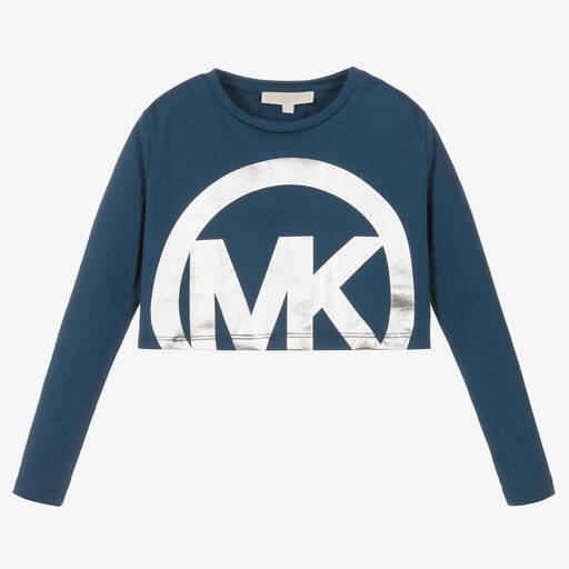 Michael Kors Kids-Blue & Silver Logo Crop Top | Childrensalon Outlet