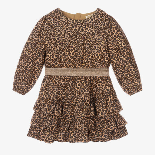 Michael Kors Kids-Коричневое платье с леопардовым принтом с рюшами | Childrensalon Outlet