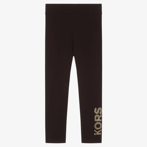 Michael Kors Kids-Girls Black & Gold Cotton Leggings | Childrensalon Outlet