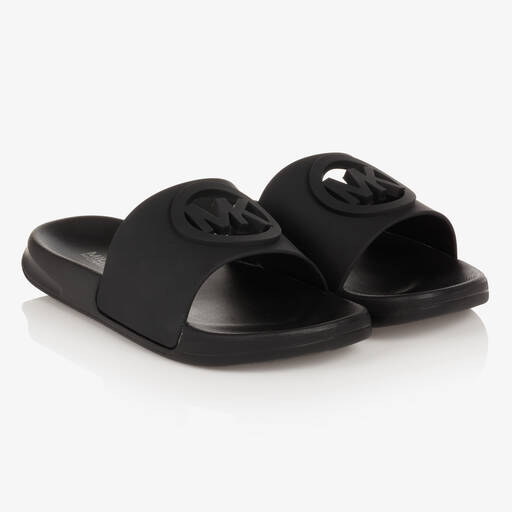Michael Kors Kids-Girls Black Logo Sliders | Childrensalon Outlet