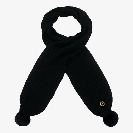 Michael Kors Kids-Girls Black Pom-Pom Scarf | Childrensalon Outlet