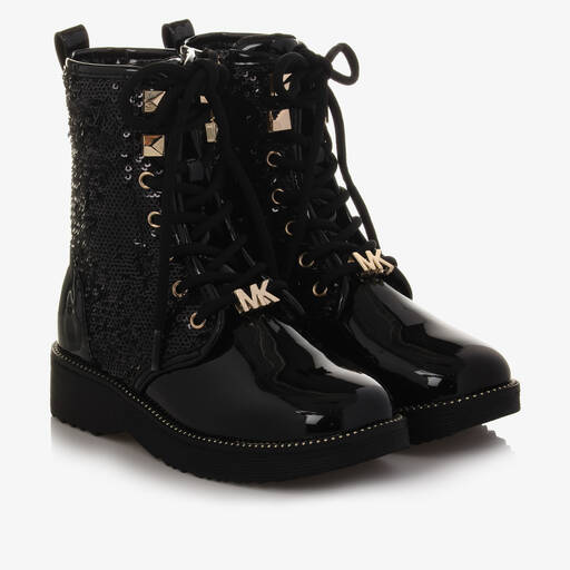 Michael Kors Kids-Girls Black Sequin Lace-Up Boots | Childrensalon Outlet