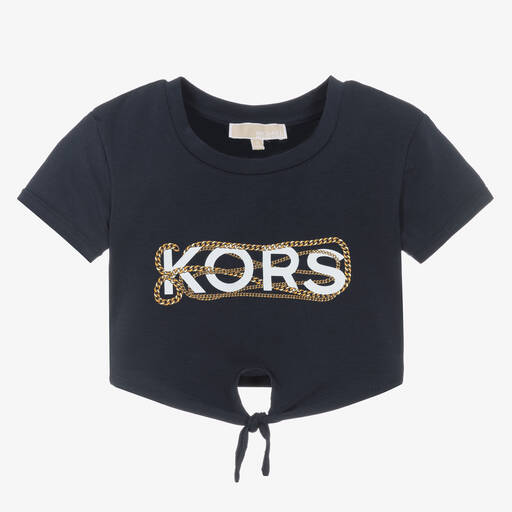 Michael Kors Kids-Girls Blue Cotton Logo T-Shirt | Childrensalon Outlet