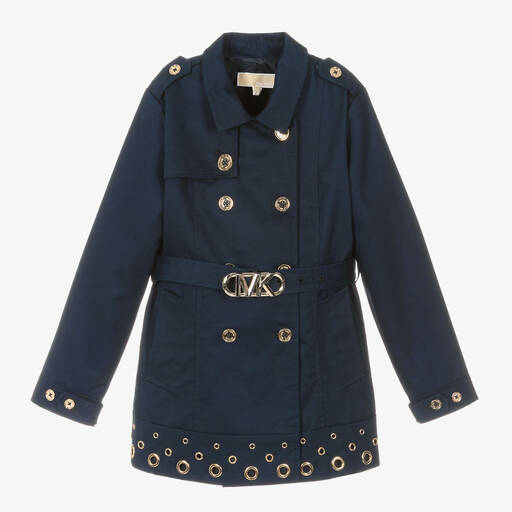 Michael Kors Kids-Girls Blue Cotton Trench Coat | Childrensalon Outlet