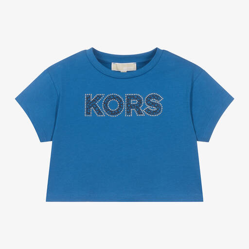 Michael Kors Kids-Girls Blue Cropped Organic Cotton T-Shirt | Childrensalon Outlet