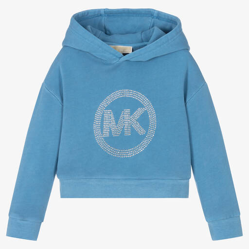 Michael Kors Kids-هودي قطن مزين بديامنتي لون أزرق للبنات | Childrensalon Outlet
