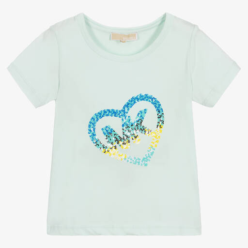 Michael Kors Kids-Голубая футболка с сердцем из пайеток | Childrensalon Outlet