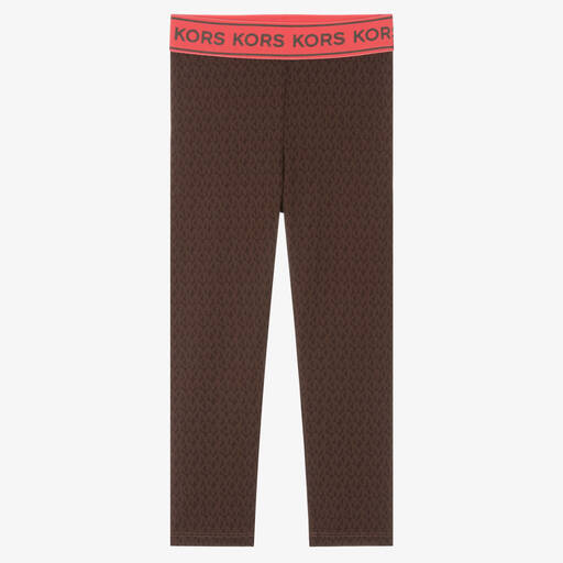 Michael Kors Kids-Girls Brown Monogram Print Leggings | Childrensalon Outlet