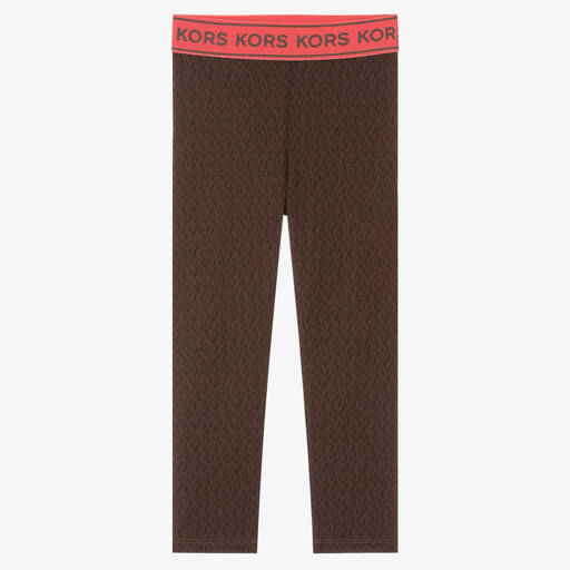 Michael Kors Kids-Braune Leggings mit Monogramm-Print | Childrensalon Outlet