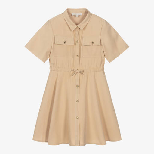 Michael Kors Kids-Girls Elegant Beige Twill Frock | Childrensalon Outlet