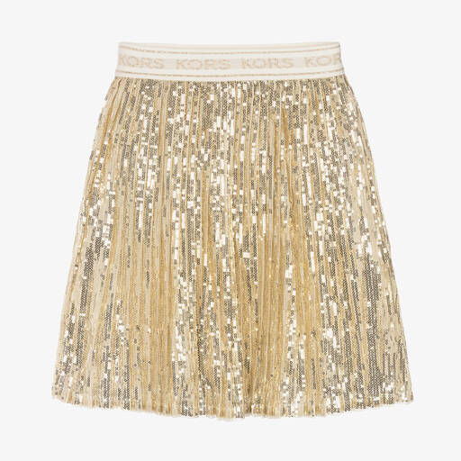 Michael Kors Kids-Girls Gold Pleated Sequinned Skirt | Childrensalon Outlet
