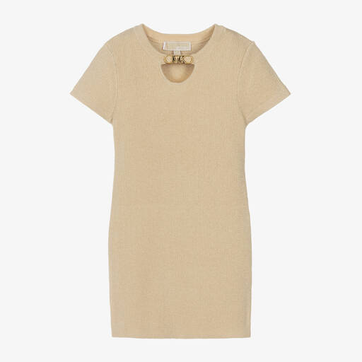 Michael Kors Kids-Girls Gold Ribbed Knit Viscose Dress | Childrensalon Outlet