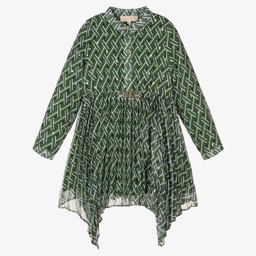 Michael Kors Kids-Girls Green Pleated Chiffon Dress | Childrensalon Outlet