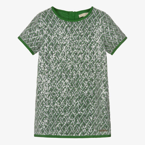 Michael Kors Kids-فستان فوال مزين بترتر مونوغرام لون أخضر | Childrensalon Outlet