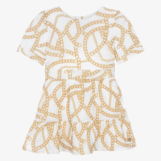 Michael Kors Kids-Кремовое платье с вышитой золотистой цепочкой | Childrensalon Outlet