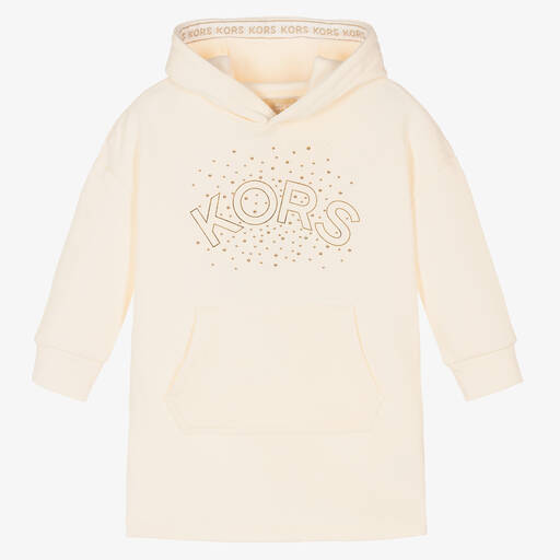 Michael Kors Kids-Girls Ivory & Gold Cotton Hoodie Dress | Childrensalon Outlet