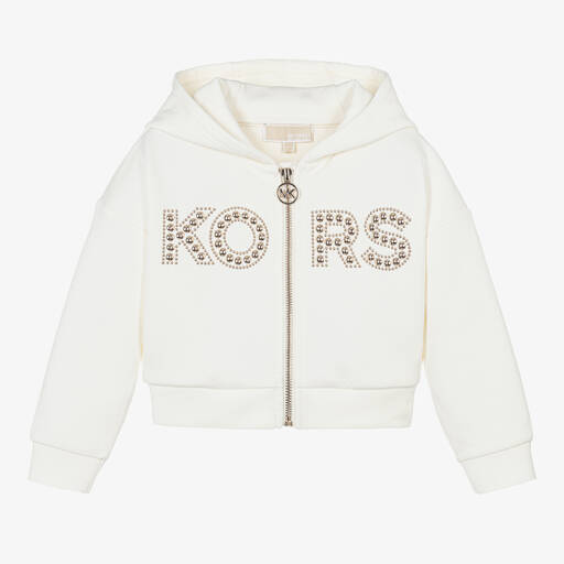 Michael Kors Kids-Girls Ivory Hooded Zip-Up Top | Childrensalon Outlet