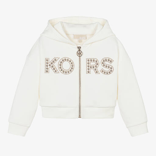 Michael Kors Kids-توب هودي بسحّاب فيسكوز جيرسي لون عاجي للبنات | Childrensalon Outlet