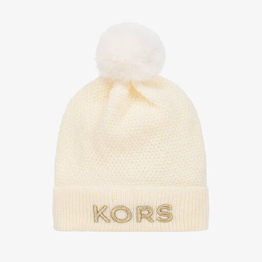 Michael Kors Kids-Girls Ivory Knitted Pom-Pom Hat | Childrensalon Outlet