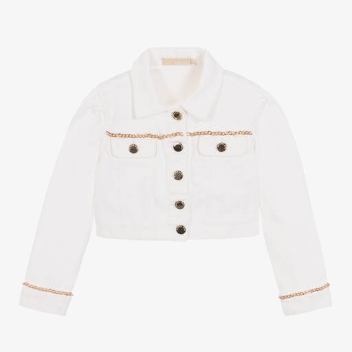 Michael Kors Kids-Girls Ivory Logo Denim Jacket | Childrensalon Outlet