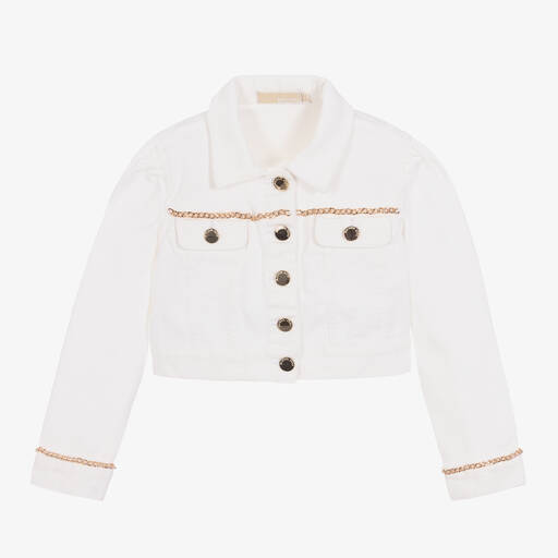 Michael Kors Kids-جاكيت قطن دنيم لون عاجي للبنات | Childrensalon Outlet
