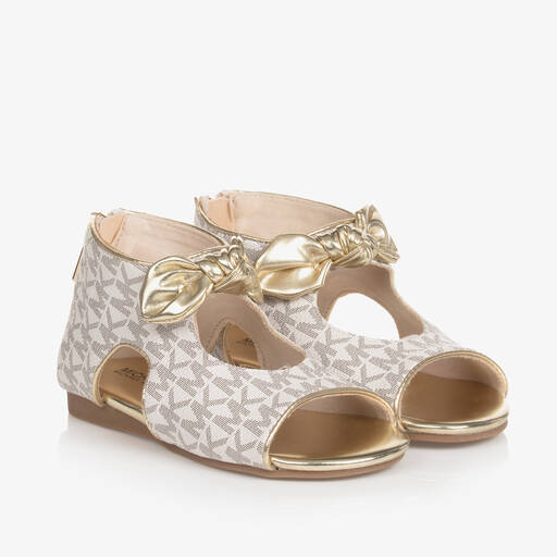 Michael Kors Kids-صندل بطبعة مونوغرام جلد صناعي لون عاجي للبنات | Childrensalon Outlet