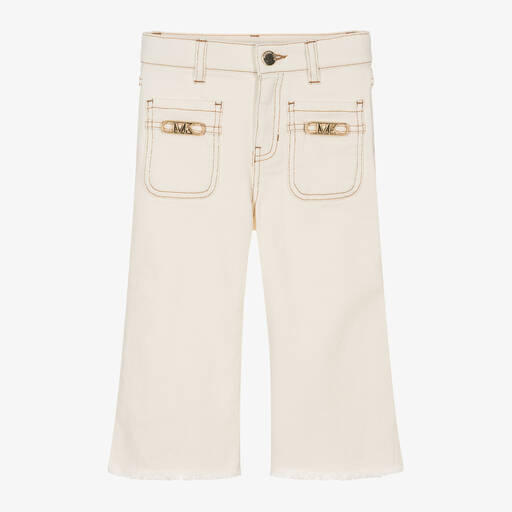 Michael Kors Kids-جينز بأرجل واسعة قطن دنيم لون عاجي للبنات | Childrensalon Outlet