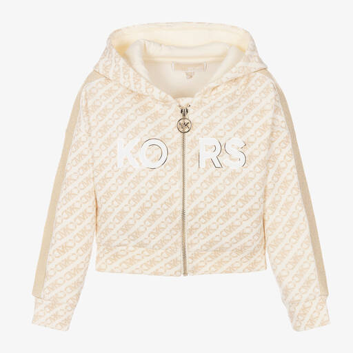 Michael Kors Kids- Girls Ivory Zip-Up Hooded Top | Childrensalon Outlet